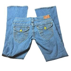 Vintage True Religion Medium Blue Stretch Jeans Leather Tab Size 30 / 32